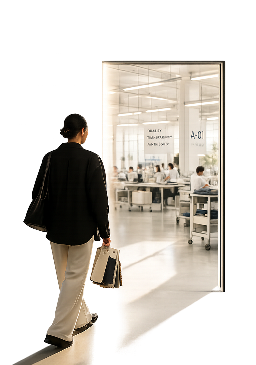 Designer entering a factory workspace